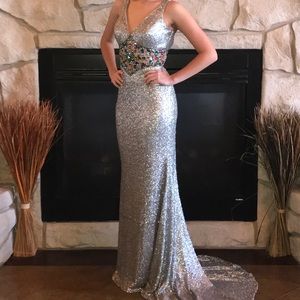 Silver sequined Sherri Hill Dress-Size 2